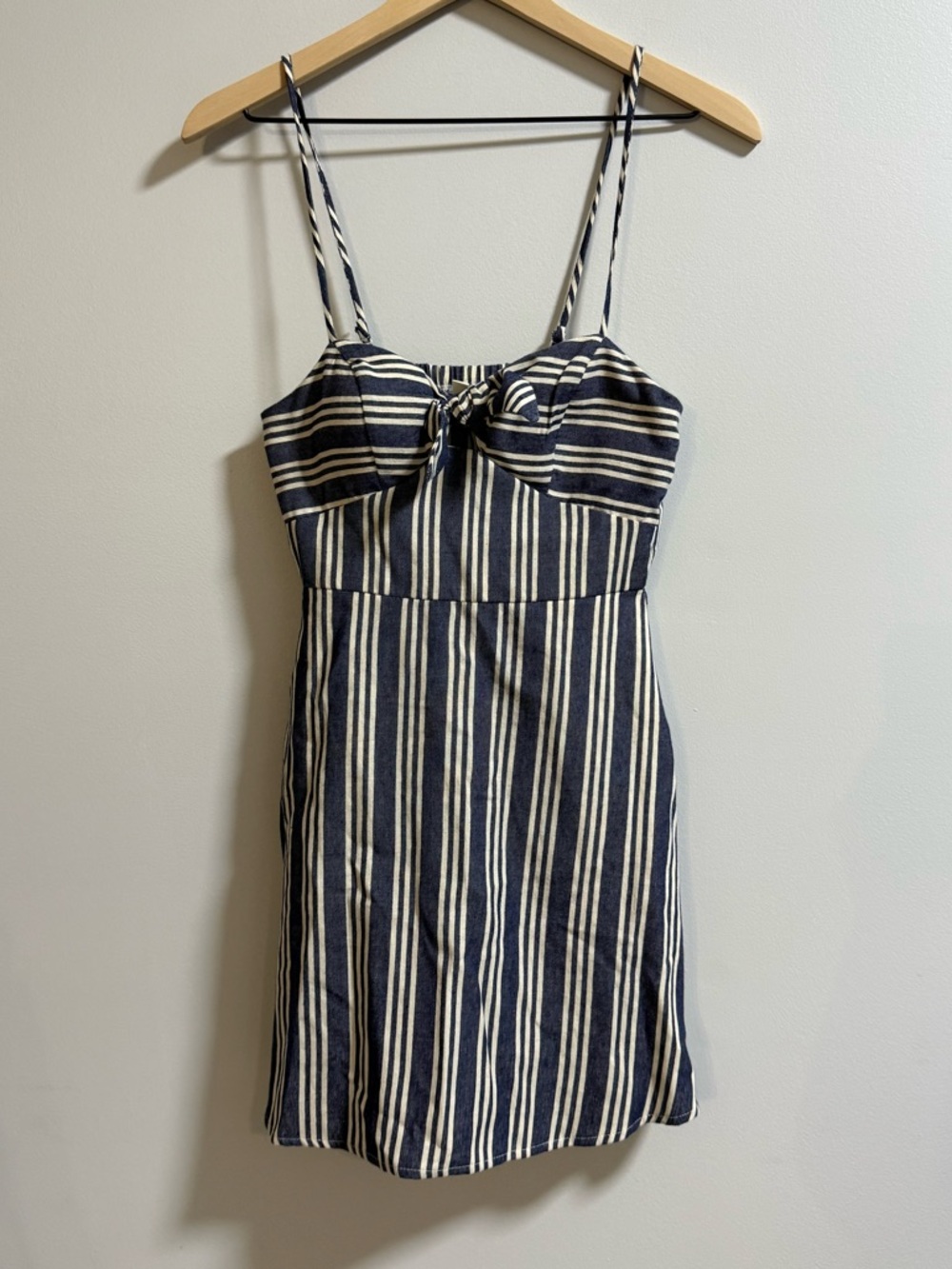 Speechless Navy and White Striped Tie-Front Mini Dress